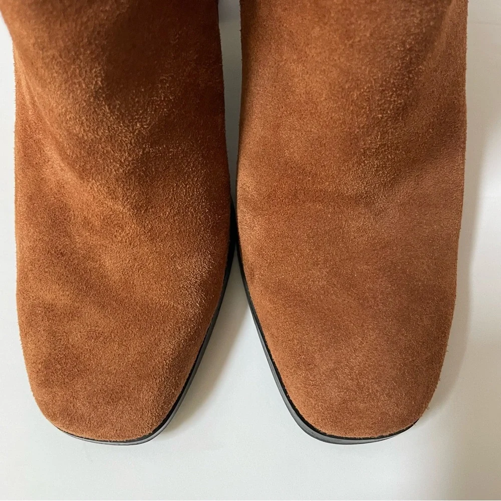 Dolce Vita Brown Cushioned Fiola Square Toe Block Heel Leather Booties Size 7.5